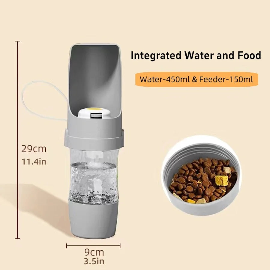 Portable Water Bottle with Food Storage for Pets