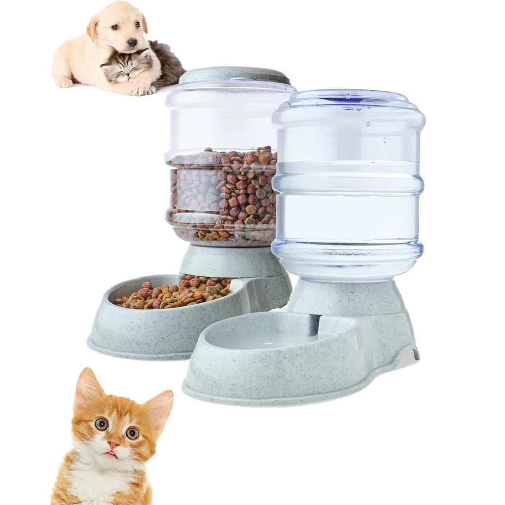 Automatic Pet Feeder & Water Dispenser Set – Gravity Food Bowl with Large-Capacity Water Bottle for Dogs & Cats | No-Spill, Self-Refilling Feeding Station