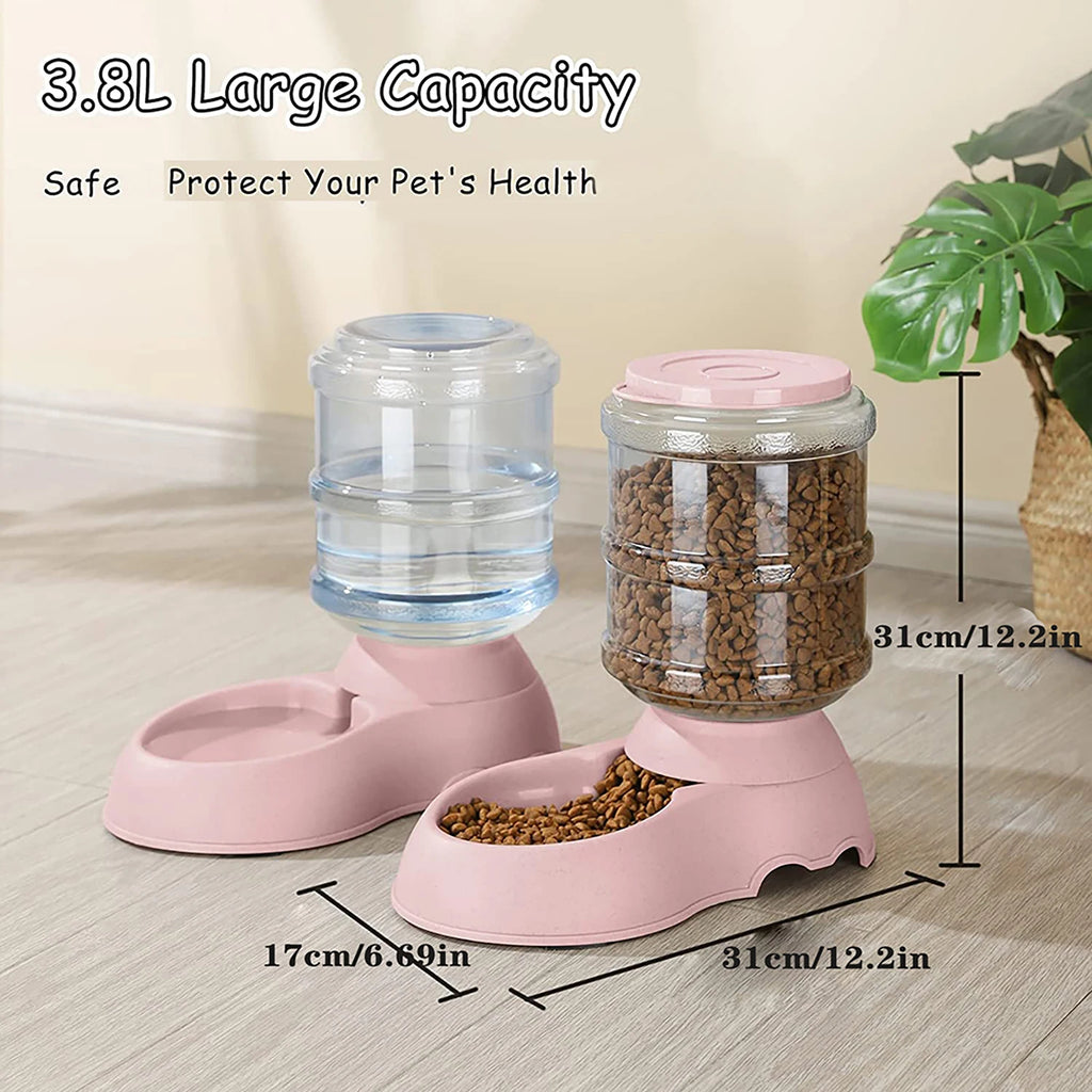 Automatic Pet Feeder & Water Dispenser Set – Gravity Food Bowl with Large-Capacity Water Bottle for Dogs & Cats | No-Spill, Self-Refilling Feeding Station