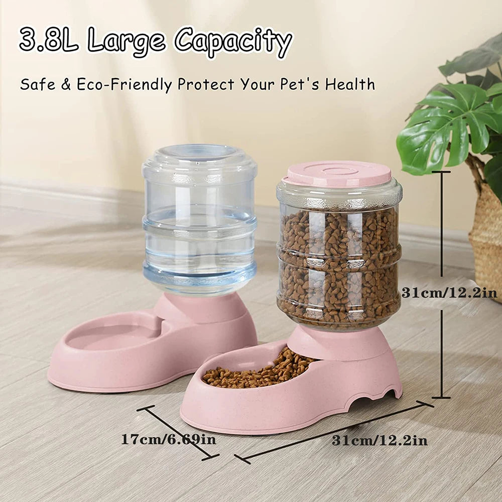 Automatic Pet Feeder & Water Dispenser Set – Gravity Food Bowl with Large-Capacity Water Bottle for Dogs & Cats | No-Spill, Self-Refilling Feeding Station